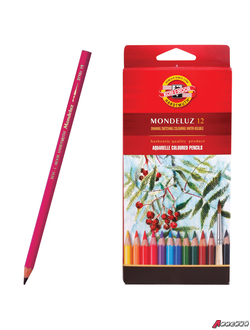 Карандаши цветные акварельные художественные KOH-I-NOOR «Mondeluz», 12 цветов, 3,8 мм, заточенные, европодвес. 180328
