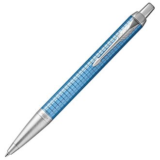 Ручка подарочная шариковая PARKER "IM Premium Blue CT", голубой корпус с гравировкой, хромированные детали, синяя, 1931691