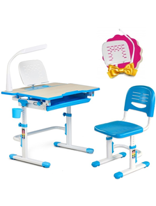 Растущая парта + стульчик для школьника FUNDESK Lavoro Blue с лампой и подставкой!