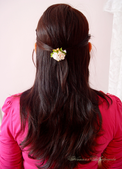 Зажим для волос "Нежно-розовая яблоня".