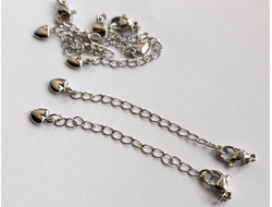 Удлинитель-сердце 5 см с карабином 10 мм покрытие родий 1 шт цвет серебро