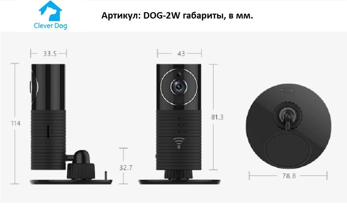 CleverDog, WiFi панорамная видеокамера 180*/160* с DVR, HD 960p DOG-2W