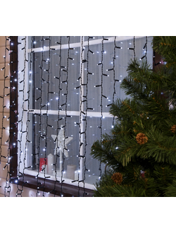 Гирлянда занавес уличная 2 х 6 м, 1440LED, IP65, 220V, нить тёмная, свечение белое