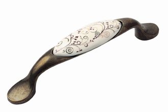 Ручка-скоба 96 мм, старая бронза/керамика (коричневый орнамент)