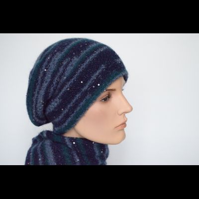Синий вязаный берет с пайетками Vizio Италия 8066 В