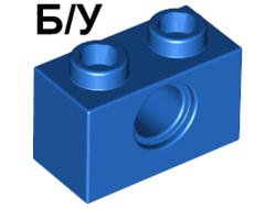 ! Б/У - Technic, Brick 1 x 2 with Hole, Blue (3700 / 370023) - Б/У