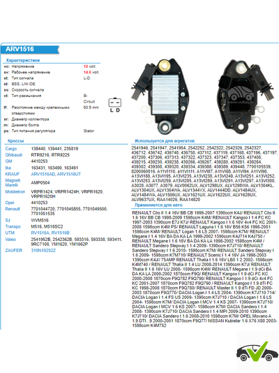 Регулятор генератора Renault, Dacia, Opel