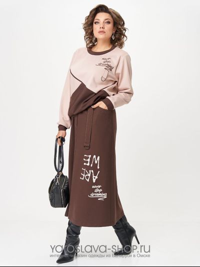 Женский трикотажный комплект-двойка коричневого цвета