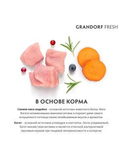 Grandorf Fresh сухой корм для собак мелких пород с индейкой и бататом, 1 кг