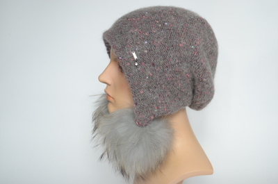 Шапка ушанка серо - розовая с помпонами Vizio Италия 8022