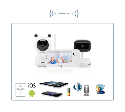 Видеоняня Ramili Baby RV100VRC400C, монитор и 1 поворотная и 1 фиксированная видеокамера, двухрежимная видеоняня, с DVR. HD