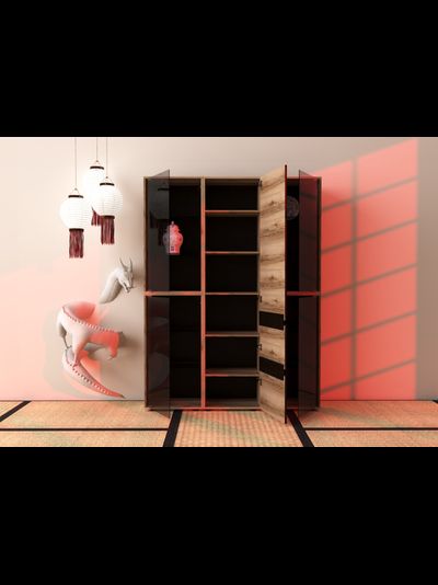 Берген тумба со стеклом Дуб делано/Венге