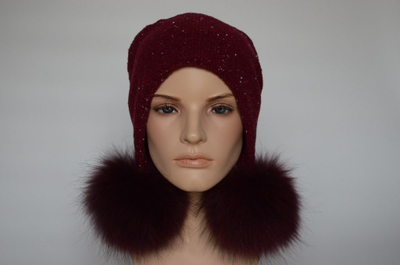 Шапка ушанка Vizio 6418 Р бордовая помпоны