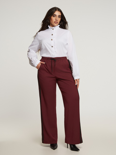 Брюки бордовые в полоску с лампасом