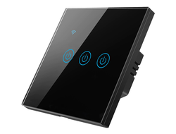 Умный Wi-Fi выключатель ROXIMO сенсорный, трехклавишный, черный  SWSEN01-3B