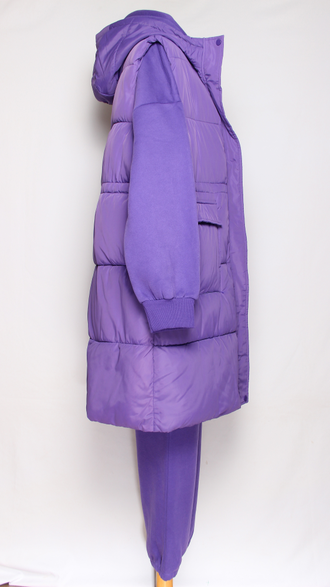 Костюм тройка: худи, брюки, жилет."Теплый с жилетом" сирень р.50-52