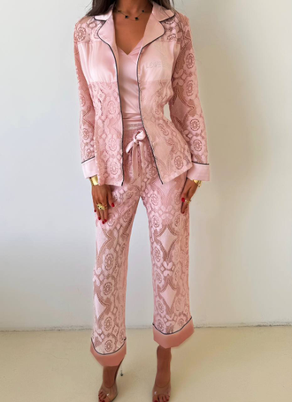 Домашняя одежда Виктория Сикрет 4в1 с кружевом цвет пудровый