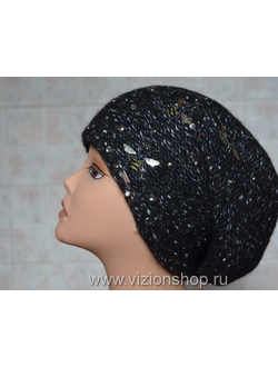 Стильный вязаный берет зима 2018 с пчелами Vizio Италия 5866 черный