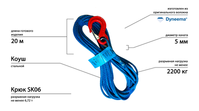 Трос на лебедку квадроцикла «AmSteel-Blue» 5 мм, 20 м