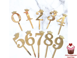 Топпер акриловый «Цифра» золотой с короной (6,2 см), 1 ШТ.