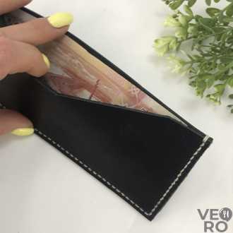 Счетница-карман для счетов и чеков из натуральной кожи (80х190 мм)(черный)
