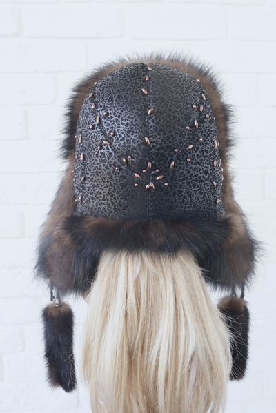 Ушанка "Полярная звезда" цвет черно-коричневый + тоффи