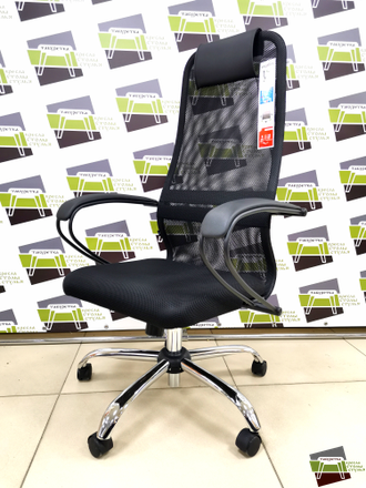 Кресло  METTA SU-BK130-8 ТКАНЬ ЧЕРНАЯ/К.ЗАМ ЧЕРНЫЙ КРЕСТОВИНА ХРОМИРОВАННАЯ