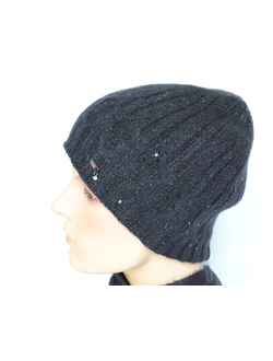Черная вязаная шапка с пайетками Vizio Италия 8064 C фото