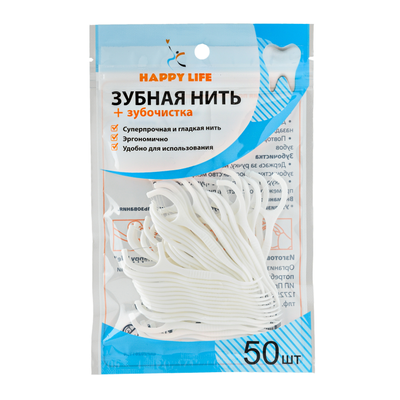 Зубочистка с зубной нитью в мягкой упаковке 50 шт
