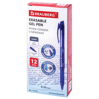 Ручка стираемая гелевая с грипом BRAUBERG "X-ERASE", СИНЯЯ, корпус синий, узел 0,7 мм, линия письма 0,35 мм, 143333, GP203