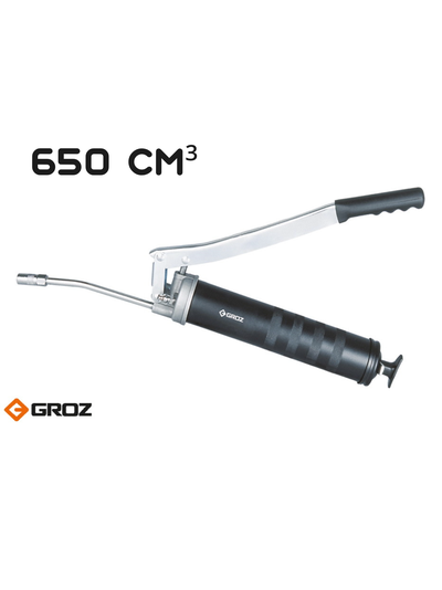 Шприц рычажный для смазки GROZ профессиональный 650 см³, стальной шланг, давление 10000 PSI (690 BAR)