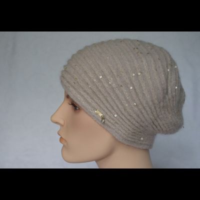 Кремовый берет с  полосами и пайетками Vizio Италия 6942 фото