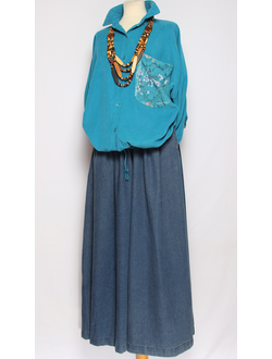 Рубашка "Вельвет карман кружево" морская волна