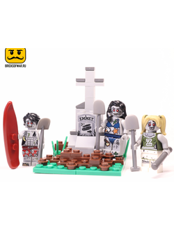 Конструктор фигурки Зомби Апокалипсис 3 штуки с кладбищем и аксессуарами, совместимы с Лего