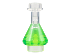 Minifigure, Utensil Bottle, Erlenmeyer Flask with Molded Trans-Bright Green Fluid Pattern, Trans-Clear (93549pb01 / 4618266 / 6199070 / 6245205 / 6447576)