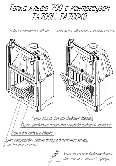 Каминная топка Альфа 700 К/КВ белый/черный шамот с контргрузом, Экокамин (Россия)