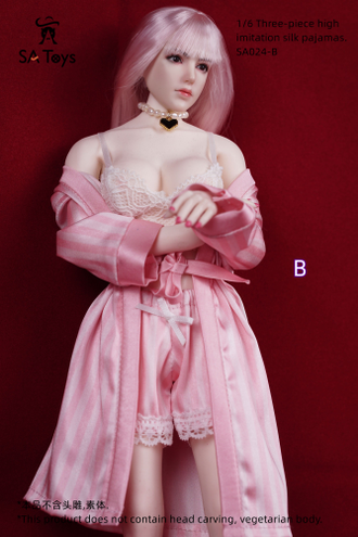 Женская пижама, набор из 3 предметов (розовая) - 1/6 - Three-piece high imitation silk pajamas (SA024B) - SA Toys