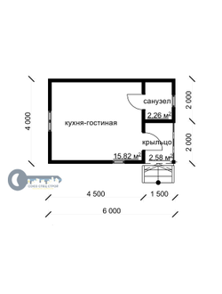 Д-02 ДАЧНЫЙ ДОМ ИЗ БРУСА: ГАБАРИТНЫЕ РАЗМЕРЫ: (6Х4М), ОБЩАЯ ПЛОЩАДЬ: 24М²