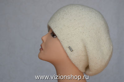 Вязаный берет с бисером для женщин Италия Vizio 6459 зимний белый