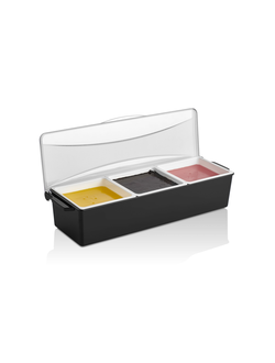 Контейнер для фруктов, специй и соусов 3 отделения по 0,85 л. черный, пластик.