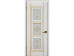 Дверь ИРИДА с патиной золото, остекленное полотно.