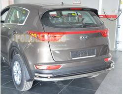 Защита заднего бампера угловая большая двойная d60/42 для Kia Sportage 2016-2018