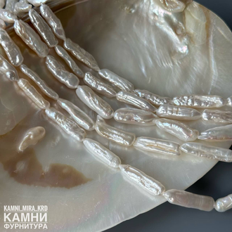 Жемчуг барочный белый палочки фри-форм 4,8-12,8x7,5-21,7 мм, цена за нить 18 см