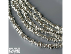 "Гематит" геметин камешки фри-форм 7-8х4-4,6 мм, цвет светлое серебро, цена за нить 19 см