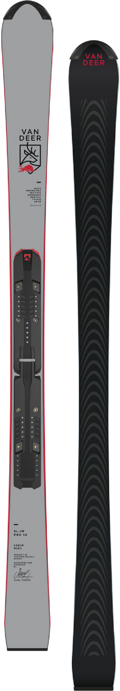 Горные лыжи для слалома юниорские Van Deer SL-JR PRO 132cm R8 grey [JR RACE INF SHORT] + Marker; COMP 10 TCX DIN 3-10 (grey)