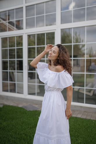 Платье бохо летнее из жатого хлопка (белое)