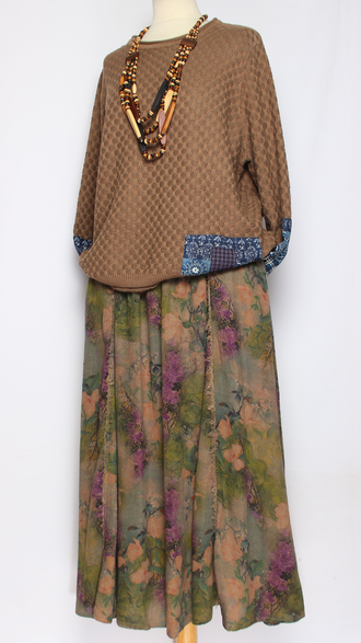 Джемпер ХЛОПОК "ГОЛУБЫЕ НАШИВКИ" бежевый, трава, шоколад до р.50