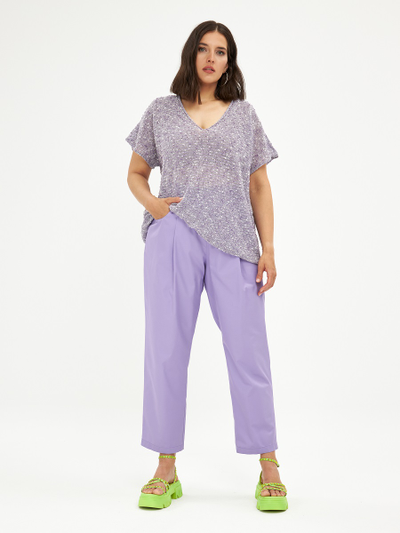 Топ вязанный в лиловом и белом цвете