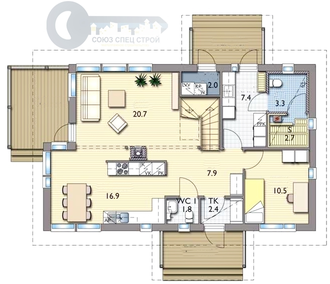 ДЖ-25 ЖИЛОЙ ДОМ: ГАБАРИТНЫЕ РАЗМЕРЫ: (12 Х 7М) 1,5 ЭТАЖА, ОБЩАЯ ПЛОЩАДЬ: 150М²