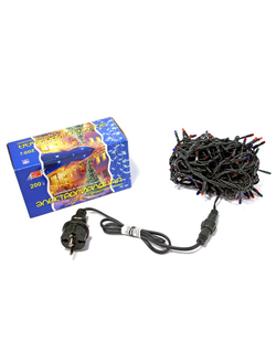 Гирлянда 200 разноцветных микролампочек, 10 м, соединяемая (до 6 шт.), уличная